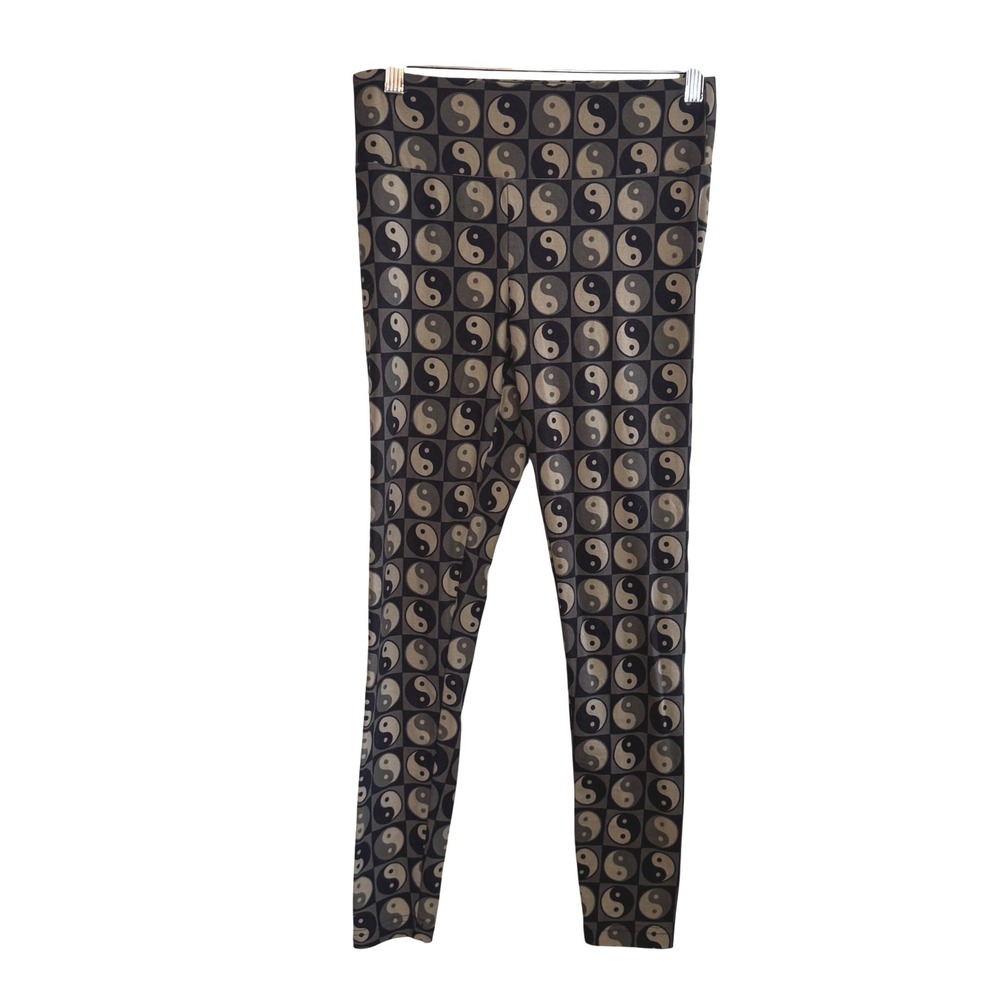 No Boundaries Yin Yang‎ Checkerboard Leggings Olive Green Black Womens Small 3-5